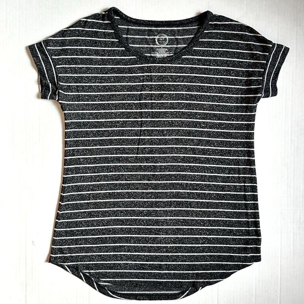 Maurices 24/7 Black & White Striped Short Sleeve Soft T-Shirt Women’s Size Small